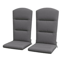 Adirondack Chair Cushions Set of 2 - Gray Outdoor Patio Seat & Back Support - Weather Resistant - with Ties