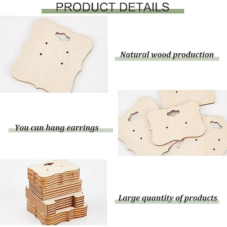 24 pcs Wooden Earring Display Cards with Hanging Hole 4 Style 2/4 Holes Ear  Studs Display Cards Rectangle Bracelets 