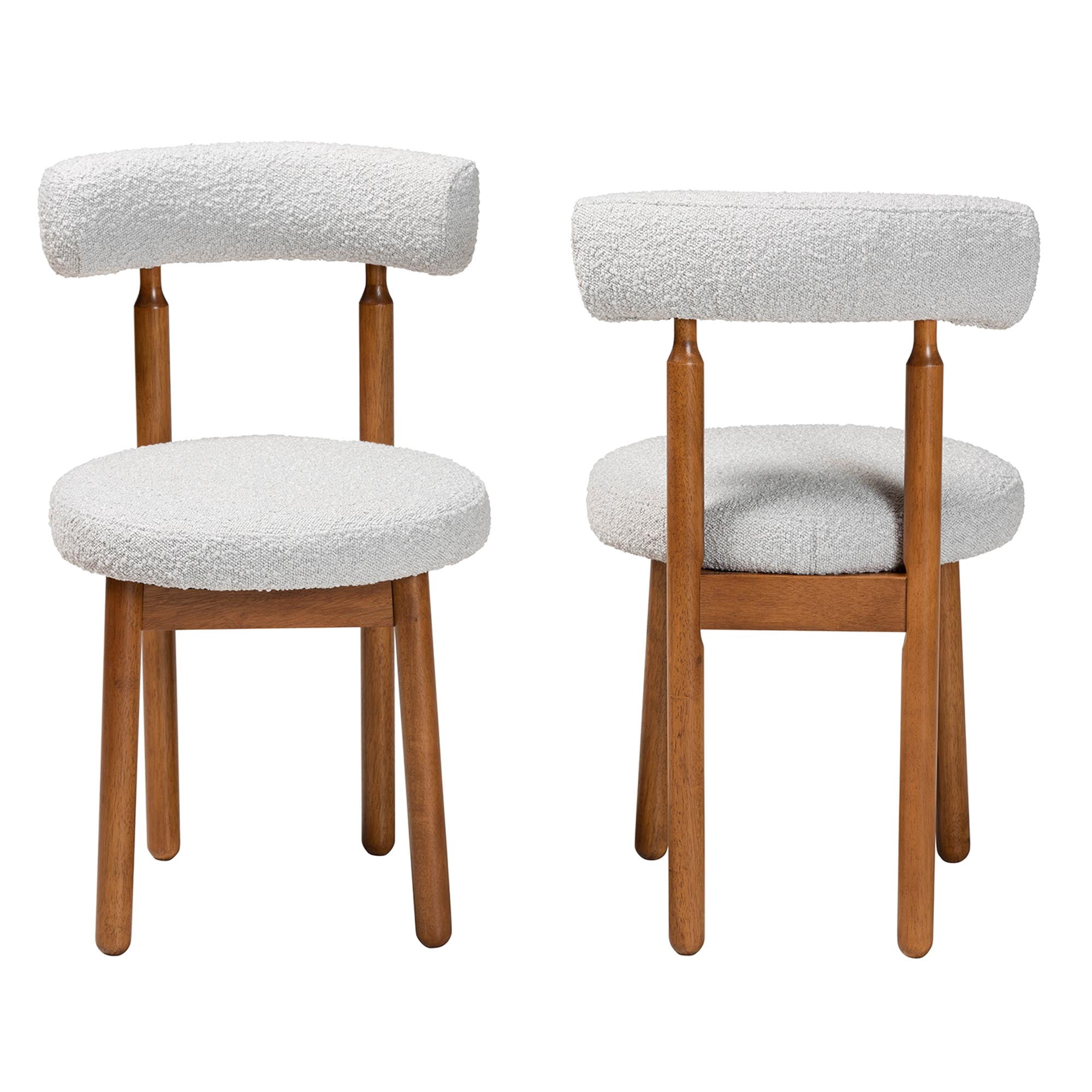 Baxton Studio Edric Modern Japandi Light Grey Boucle Fabric and Walnut Brown Finished Wood 2-Piece Dining Chair Set