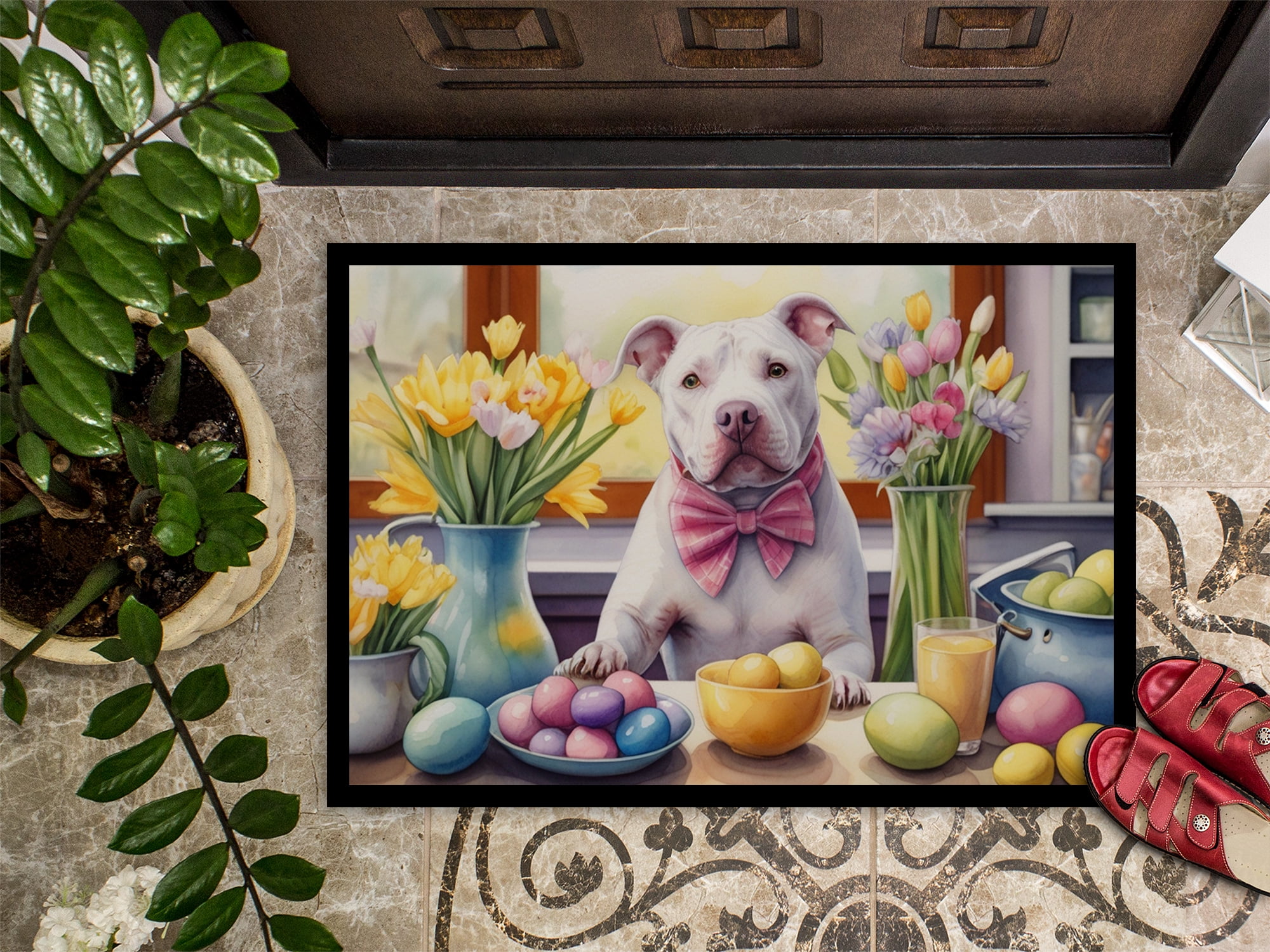 Carolines Treasures DAC6870MAT 18 x 27 in. Decorating Easter Pit Bull Terrier Doormat