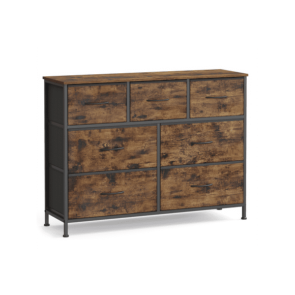 SONGMICS HOME Cómoda para recámara, cómoda, Soporte de TV, Acero, MDF, 7 cajones de Tela no Tejida, Unidad organizadora de Almacenamiento, clóset, Entrada, café rústico y Tinta Negra
