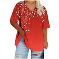 thumbnail image 4 of Summer Plus Size Tops For Women Causal Loose Short Sleeve V-Neck Printing Pullover Blouse T-Shirt Oversized Women Shirts Under $10 Red 3XL, 4 of 5