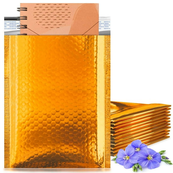 Gold Metallic Bubble Mailers, 6.5 x 9 Inches. Pack of 350 Bright Metallic Bubble Envelope. Self-Seal Foil Shipping Envelopes. Waterproof Poly Mailers Metallic for Small Business