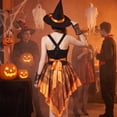 thumbnail image 4 of Witch Outfit, Witch Roleplay, Witch Cos, Witch Cosplay, Witch Costume, Women Halloween Witch Cosplay Costume High-Low Hem Ruffle Dress + Hat + Wristbands Dress Up Outfits, Orange XL, 4 of 7