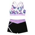thumbnail image 3 of JanJean Kids Girls Sport Dance Outfit Sleeveless U Neck Crop Top with Patchwork Shorts Gymnastic Butterfly 16, 3 of 7