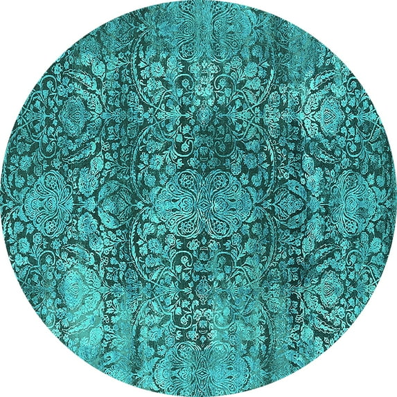 Ahgly Company Indoor Round Oriental Turquoise Blue Industrial Area Rugs, 6' Round