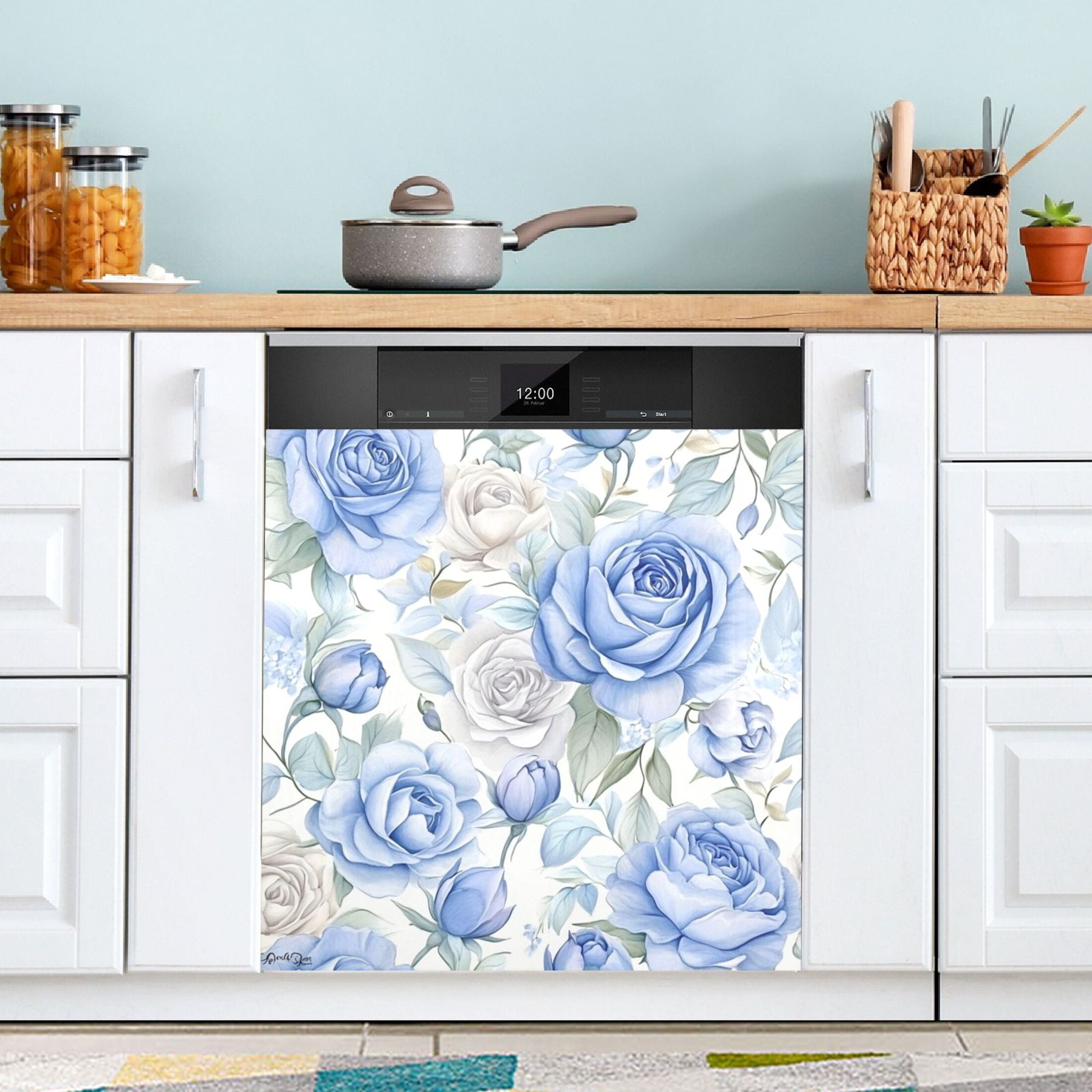 Dishwasher Magnetic Sticker 23x26 Inch Refrigerator Magnetic Sticker Washing Machine Magnetic Sticker Kitchen Panel Magnetic Sticker Home Decor Super Beautiful Blue Roses