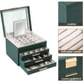 thumbnail image 2 of BOOVO Clear Lid Jewelry Box,4 Layers Jewelry Organizer Large Jewelry Storage Box with 3 Drawers,Jewelry Holder Organzier of Rings Earrings Necklace Bracelets for Women (Dark Green, 4 Layer), 2 of 16