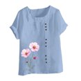 thumbnail image 4 of Lydiaunistar Hauts d'Été pour Femmes Blouse en Lin Décontractée Col Rond Polyester Mode Grande Taille Manches Courtes T-shirt à Boutons, 4 of 4