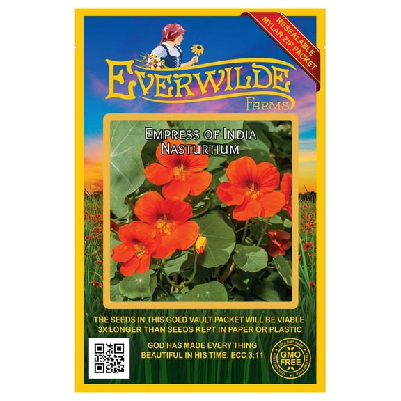 Everwilde Farms - 25 Empress of India Nasturtium Wildflower Seeds - Gold Vault Seed Packet