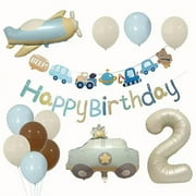 Chugga Chugga Two Two Train Birthday Decorations, Retro Blue Balloons Backdrop Banner Cupcake Cake Toppers Number 2 Foil Balloon for 2 Year Old Party