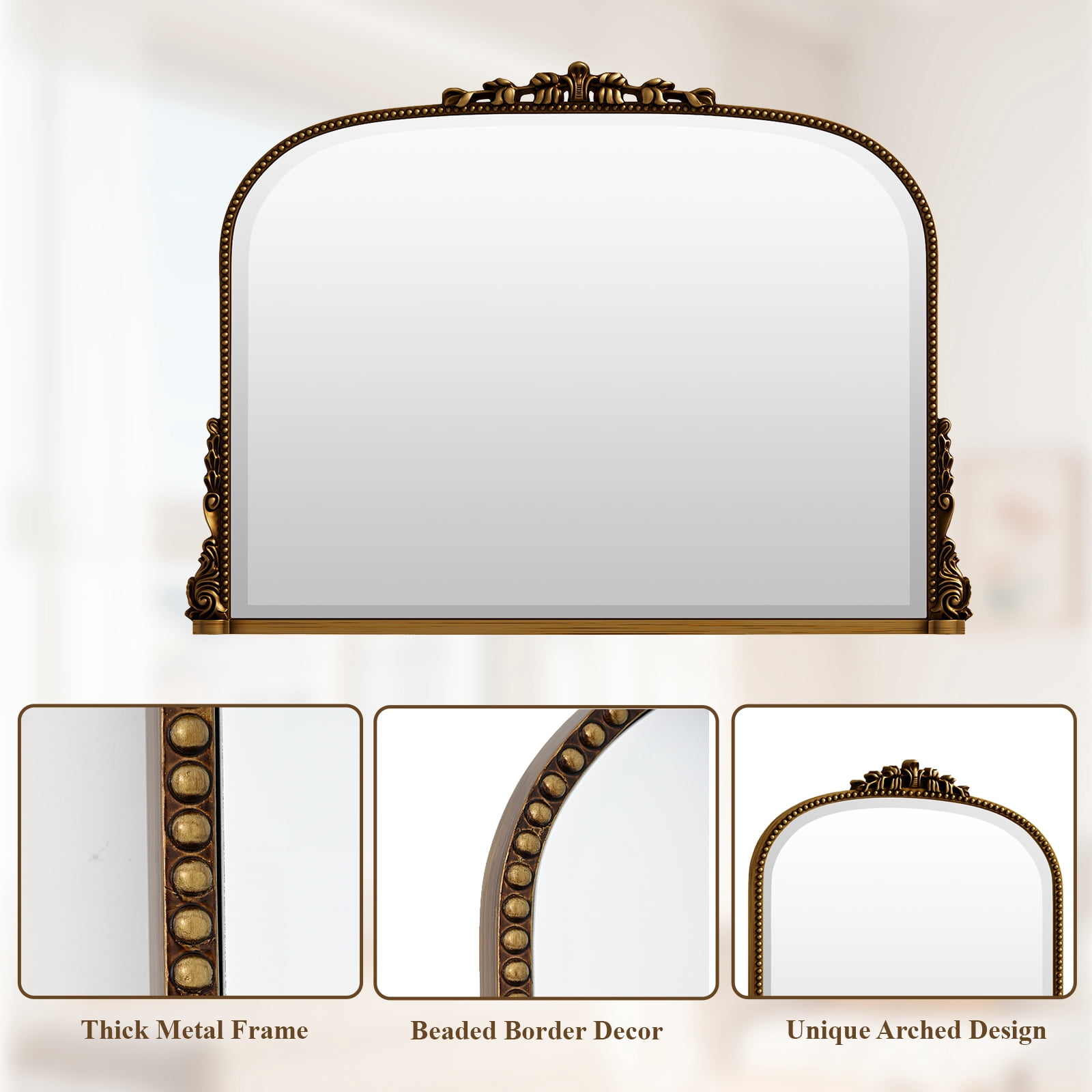 AUROMIR 36"x 27" Arched Vanity Mirror Decor Wall Mirror Vintage Mirror, Antique Gold