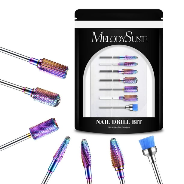 Juego de brocas para uñas MelodySusie de carburo de tungsteno, 7 unidades
