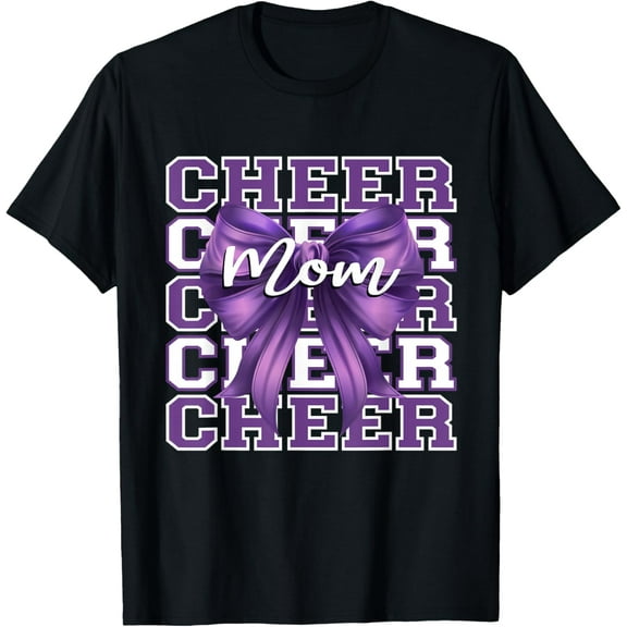 Football Cheer Mom Game Day Purple Bow Cheerleading T-Shirt TShirt