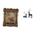thumbnail image 1 of Marco de fotos floral antiguo y estatua de reno, elegante soporte para fotos con figuras de ciervo para decoración del hogar, la oficina y la boda., 1 of 8