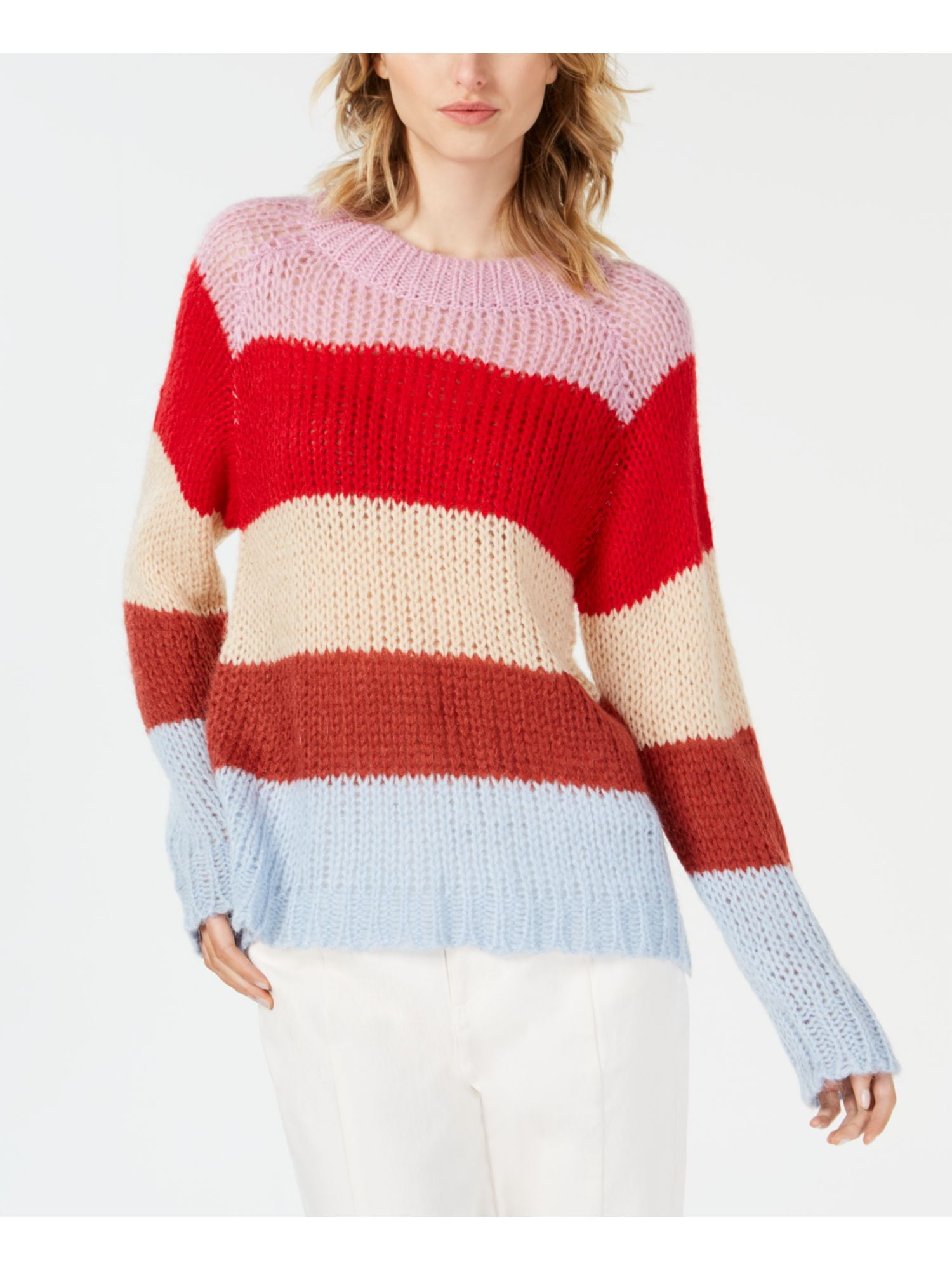 Color Block Ribbed Trim Sweater XS 