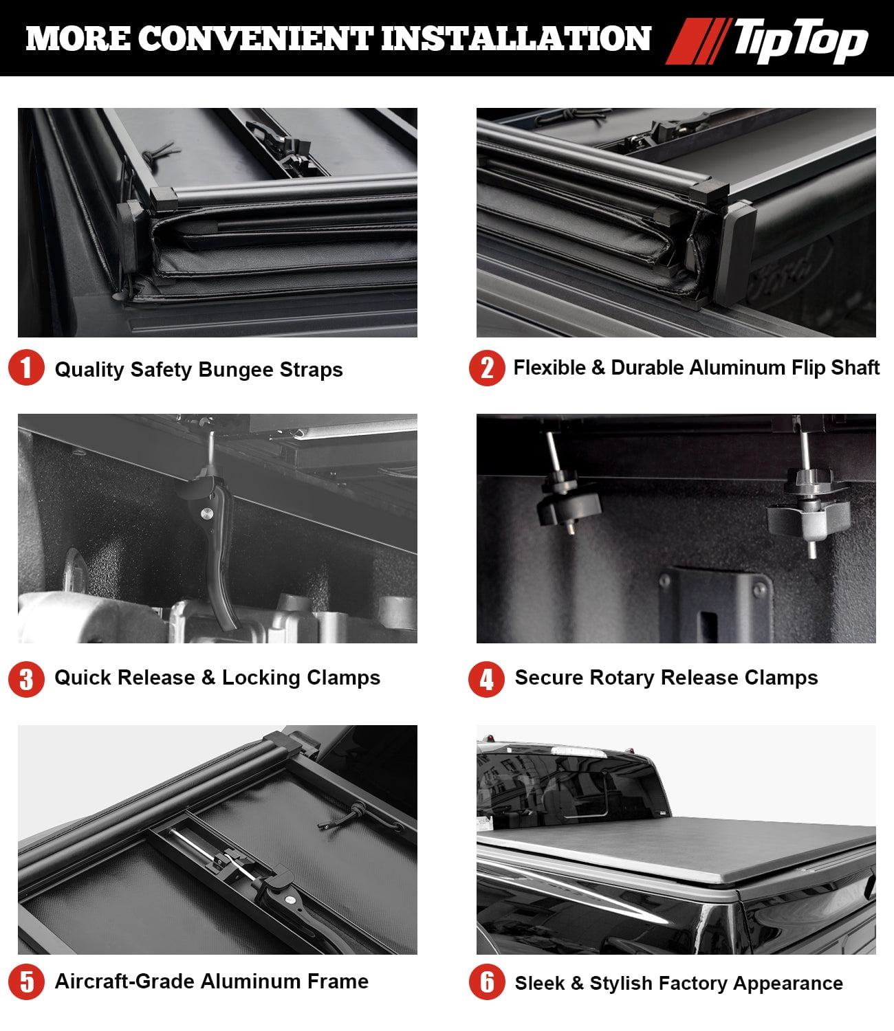 Tiptop Soft Folding Tonneau Cover Truck Bed For 2007-2024 Chevy Silverado 1500 & GMC Sierra 1500 6.6ft Bed (78.9") | TPX3 |Not for CarbonPro Bed|