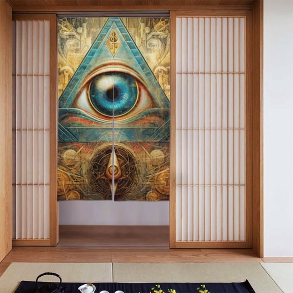 Noren Japanese Style Doorway Curtain Printed Door Tapestry Room Divider Curtains, 34" Width x 56" Long, Multi-Dimensional All Seeing Eye (62)