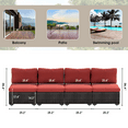 thumbnail image 4 of Grezone 4 Pieces Patio Furniture Set, All Weather Outdoor Sectional PE Rattan, Patio Conversation Sets with Cushions and Glass Coffee Table for Garden Lawn Balcony Porch Deck, Red, 4 of 6