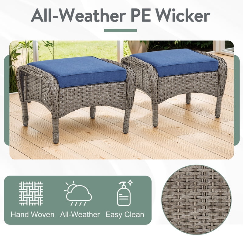 PARKWELL 6-Piece Outdoor Patio Conversation Set,Wicker 7-Seat High Back Furniture with Sofa, Swivel Gliders and Ottomans,Gray Wicker Navy Cushions