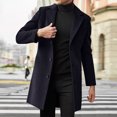 thumbnail image 2 of Men's Mid-Length Wool Trench Coat, Trendy Business Single-Breasted Outerwear, Navy Blue, M, 2 of 6