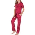 thumbnail image 6 of frariair Pajamas for Women Set Casual Pyjamas Long Sleeve Blouse Button Silk Satin Two Piece Sleepwear Suit Pant Pyjama Hot Pink, 6 of 8