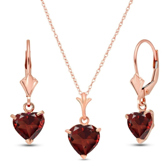 Galaxy Gold 14k Rose Gold Jewelry Set - Necklace and Earrings w/ Natural Heart-shaped Garnets