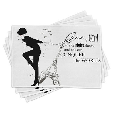 Ambesonne Teen Room Place Mats Set of 4, Dancing Woman Words, Standard Size, Black White
