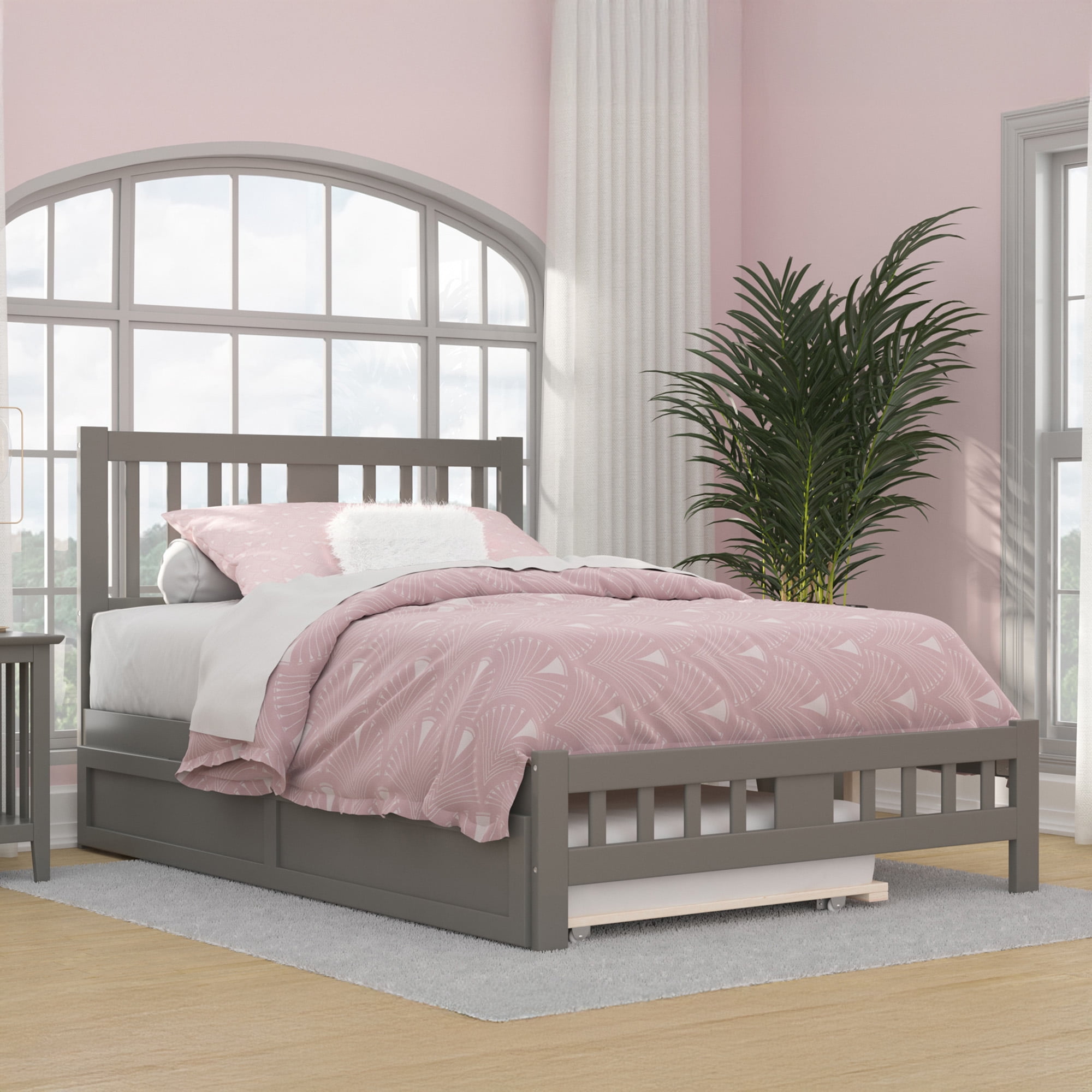 AFI Tahoe Full Wood Platform Bed with Headboard Footboard & Twin Trundle, Grey