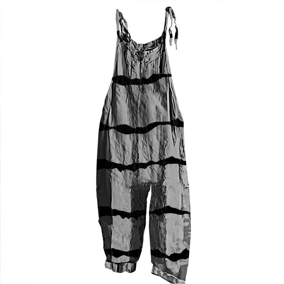 ManxiVoo Combinaison Bohème Florale pour Femmes Sans Manches à Bretelles Spaghetti en Lin, Salopette Grand avec Poches Tenue d'Été Plage Taille g Gris
