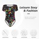 thumbnail image 4 of Balery Colorful Geometric Figures Body de cuello redondo de manga corta para mujer Tops de manga corta Tops básicos-Large, 4 of 7