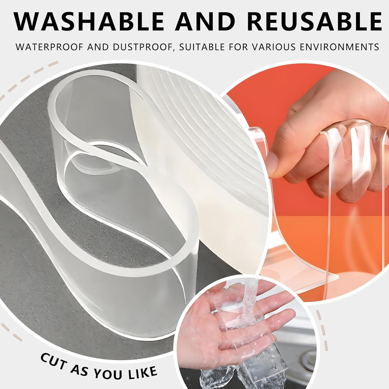 Nano Tape, Double Sided Tape, Removable Wall Tape for Hanging Picture, Poster, Carpet, Wall/Car/Home Mounting Strips, No Residue Clear Adhesive (4PCS)