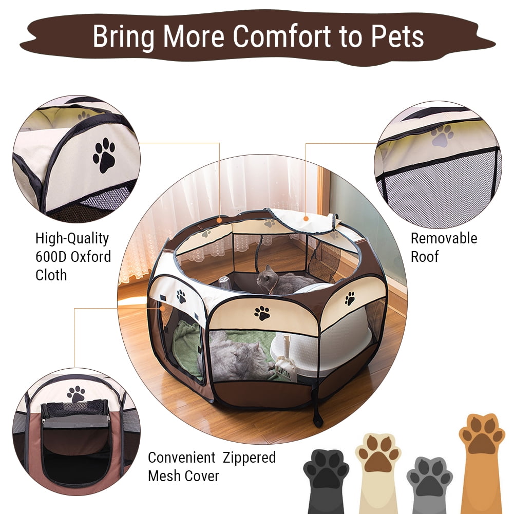 EBTOOLS Pet Dog Cat Playpen Tent Portable Collapsible Exercise Fence Kennel Cage Crate