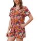 thumbnail image 4 of Conjuntos de Mujeres de 2 Piezas, Camisa de Botones Floral y Pantalones Cortos, Ropa Casual de Playa Tropical para Vacaciones 2026 XL Naranja Rosa, 4 of 5