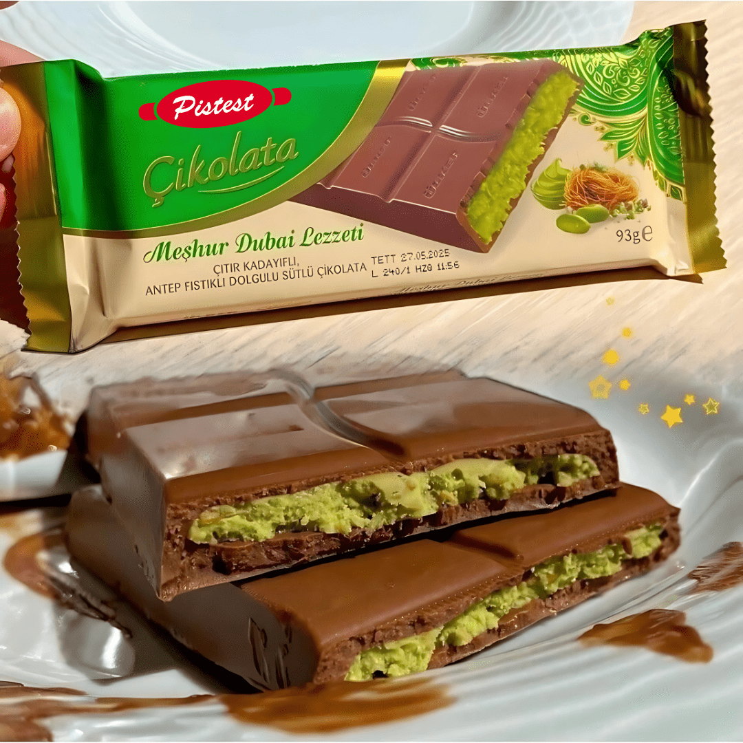 Dubai Chocolate Bars - (Pack of 3) Milk Chocolate With Pistachio - 93g / 3.2 oz