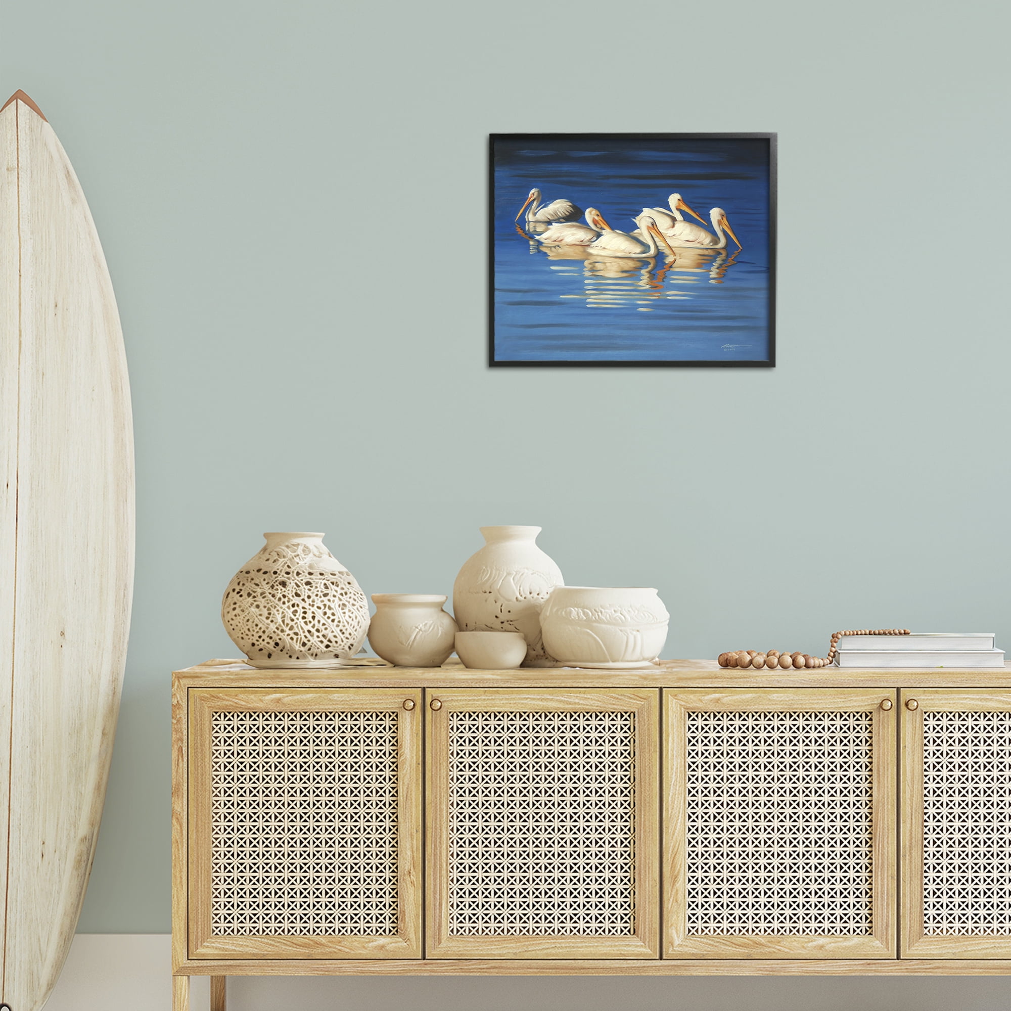 Stupell Industries Pelican Flock Lake Ripples Animals & Insects Painting Black Framed Art Print Wall Art, 20 x 16