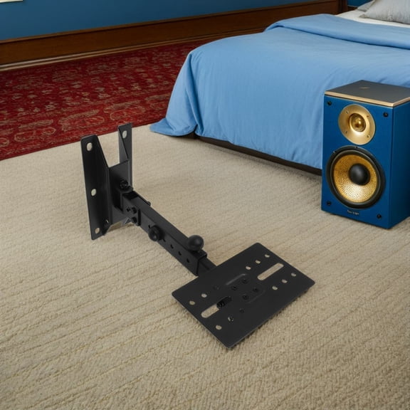 TITINICE Heavy Duty Adjustable Speaker Wall Mount Bracket with Extendable Shelf in Black