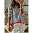 thumbnail image 2 of Womens Lightweight Cotton Sweaters Long/Short Sleeve Crew Neck Color Block Striped Casual Knitted Pullover Tops, 2 of 6