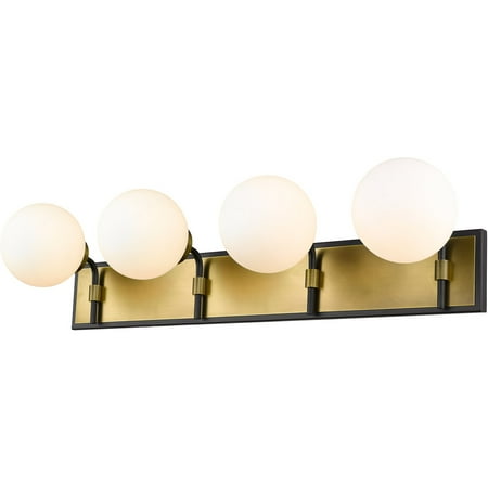 

Matte Black and Olde Brass Tone Finish Bathroom Vanity 33 Wide Opal Glass Shade Steel Material Candelabra 4 Light Fixture