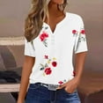 thumbnail image 2 of Perfectbot Tops for Womens Loose Short Sleeve Button Print Summer V Neck Basic Shirts Size S-3XL, 2 of 5