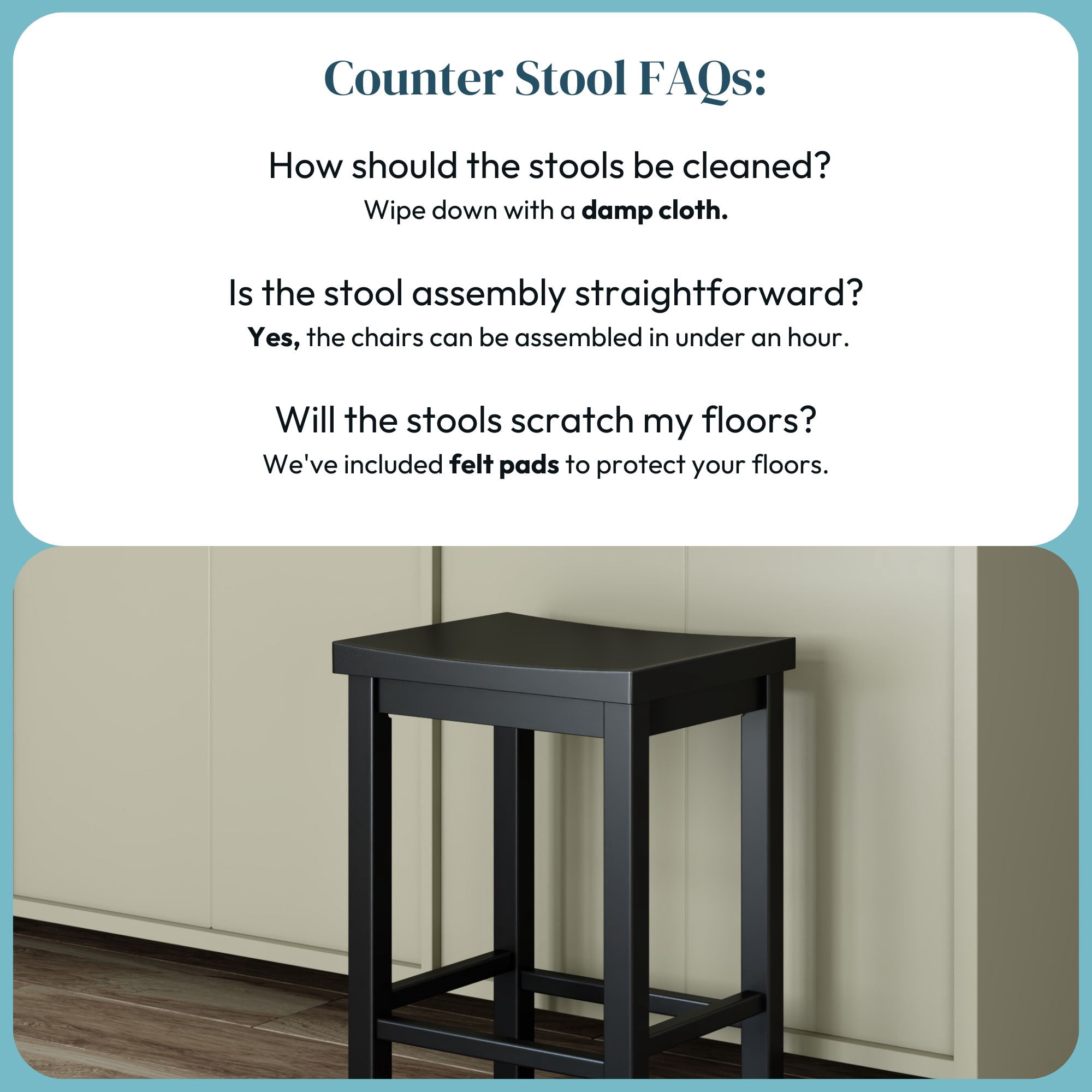 Now Furniture 24" Counter Stool, Wooden Backless Bar Height Kitchen Stool, Black