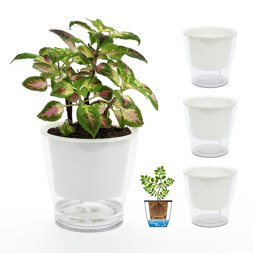 3 Packs 6.9 Inches Clear Self Watering Planters Large