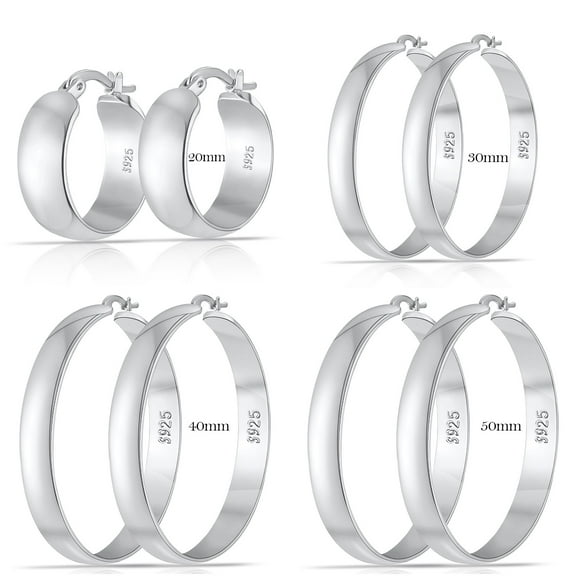 APSVO 4 Pairs Big Large Extra Chunky 925 Sterling Silver Hoops Earrings for Women 7mm Thick Hypoallergenic Silver Hoop Earrings Set 20/30/40/50MM Birthday Jewelry Gifts Ideas Mom Wife Daughter Age