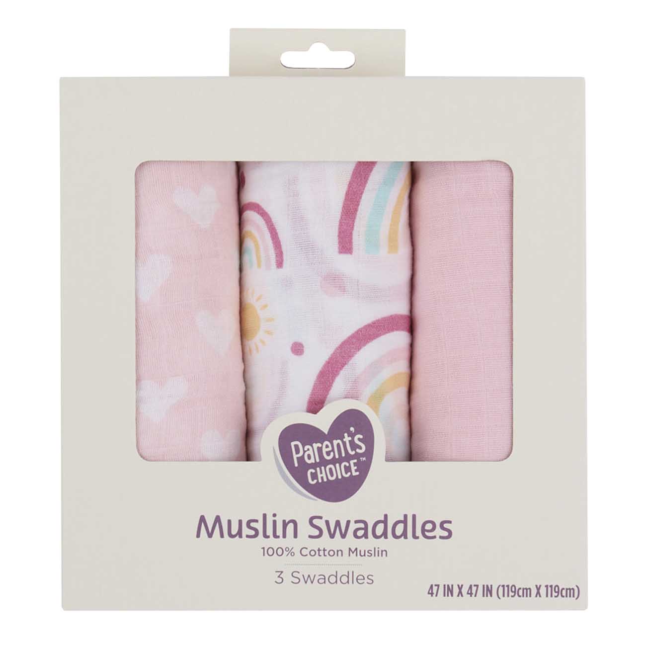 Parent's Choice Muslin Extra Large Swaddle Blankets, 3-Pack photo 2