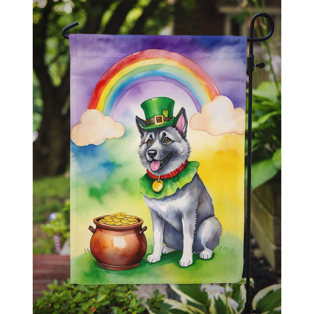 Norwegian Elkhound St Patrick's Day Garden Flag 11.25 in x 15.5 in