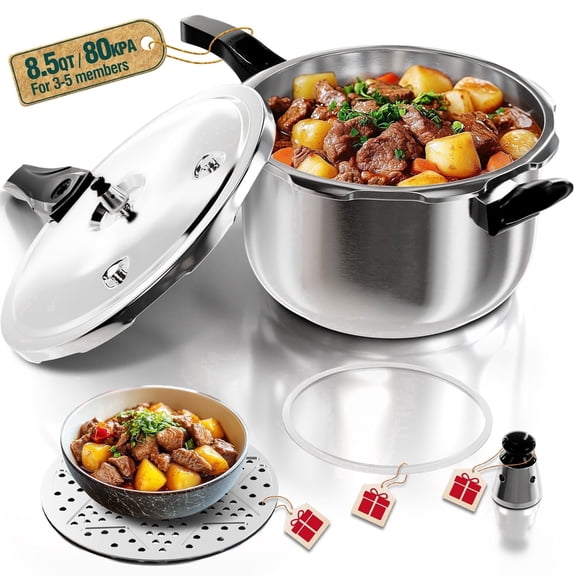 WantJoin 8.5QT Stainless Steel Pressure Cooker with Spring Valve Safeguard Devices, Induction & Gas Cooker Compatible
