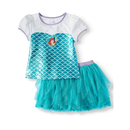 Disney Princess The Little Mermaid Foil Tee and Tulle Tutu Skirt, 2-Piece Outfit Set (Little Girls & Big Girls)