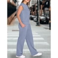 thumbnail image 4 of Traje Informal de Dos Piezas para Mujer, Cuello Alto, Pantalones Anchos, Ideal para Vacaciones y Viajes Azul M, 4 of 10