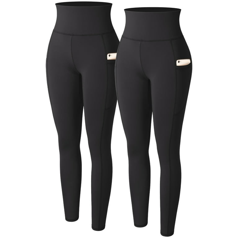 QRIC 2 Pack High Waist Yoga Pants, Pocket Yoga Pants Tummy Control