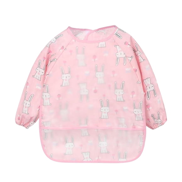 Baberos impermeables para bebés, babero con mangas, bata de alimentación para bebés, bolsillo grande para niños pequeños. Conejo